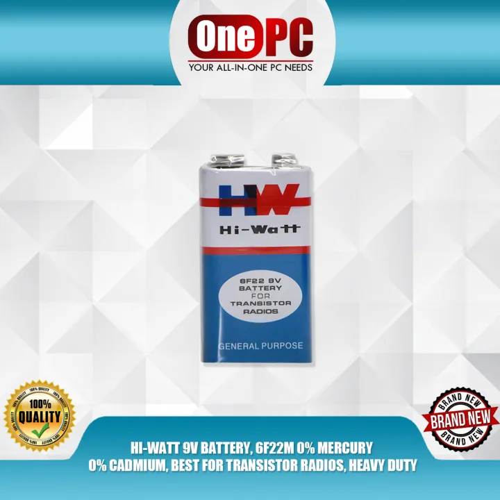 HIWATT 9V BATTERY, 6F22M 0 MERCURY 0 CADMIUM, BEST FOR TRANSISTOR