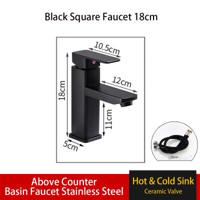 Black Stainless Steel Above Counter Basin Faucet Sink European Antique Bathroom Washbasin Hot Cold Single Hole Round Handle