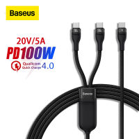 Baseus 2 In 1 USB C 100W PD ประเภท C ถึง USB C QC 4.0สายชาร์จ Usb Usb ประเภท C สำหรับ POCO/Xiaomi/Samsung