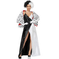 Spot parcel postM L XL s Halloween Dalmatian Cosplay Costumes White Black Devil Witch Cruella Cos Dress with Shawl Wig Set Movie Cos