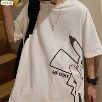 ATHS เสื้อยืดกีฬาสบายๆแขนสั้นผ้าฝ้าย Kaus Anime โอเวอร์ไซส์สำหรับทุกเพศ