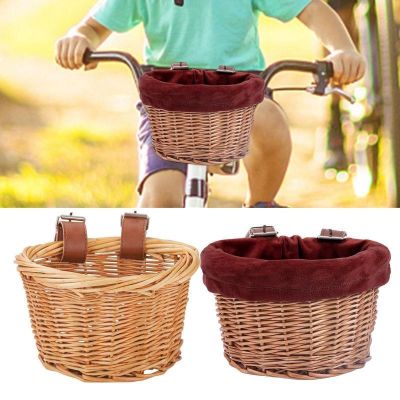☬✻ Bicycle Front Basket for Kids Bike Scooter Woven Rattan Waterproof Durable Handmade Storage Basket Detachable Baggage Bag
