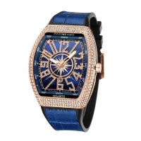 ZZOOI PINTIME Men Luxury Watch Iced Out Diamond Bezel Fashion Watches Waterproof Shinning Quartz Wristwatch Blue Leather Strap Clock