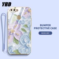 YBDเคสโทรศัพท์ดีไซน์ใหม่สำหรับ OPPO A5S A7 A12 A11K F9 F9 Pro ชุบเคสน้ำมันเคสลายดอกไม้เคสแถมฟรีสายคล้อง