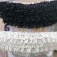 Hand-made Ruffle lace trim accessories black/white 5 layers of chiffon lace pleated lace trim fabric accessories.