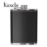 Kaxcio Flask สำหรับสุราและช่องทาง-8 ออนซ์รั่วหลักฐาน 18/8 สแตนเลสพ็อกเก็ตขวดสะโพกที่มีปกหนังสีดำสำหรับการยิงไม่ต่อเนื่องของเครื่องดื่มแอลกอฮอล์วิสกี้วอดก้าของขวัญสำหรับผู้ชาย