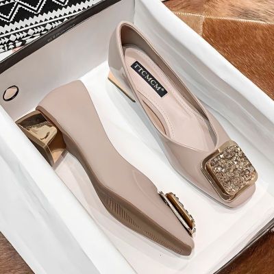 ✓☬♨ High heels thick heels single shoes for women 2022 early spring new style gentle lady style Mary Jane shoes shallow mouth versatile fairy shoes
