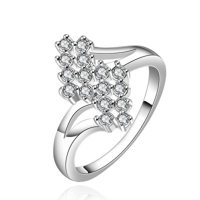 สีเงินนำบุคลิกและสง่างามชุดแหวนคริสตัลสำหรับผู้หญิงดอกไม้แหวนเพทาย R527