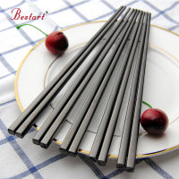 5pairs Japanese Chopsticks hashi Black 304 Stainless Steel Mirror Polish Square Chopstick Metal Food Chop Sticks Tableware Tools