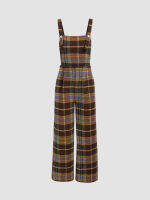 Cider Tweed Plaid Button Up Wide Leg Jumpsuit