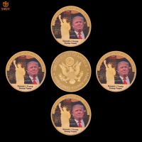 5Pcs/Lot Quality 999.9 Gold Plated US 45th President Donald Trump Custom Metal Coins World Celebrity Commemorative Coins