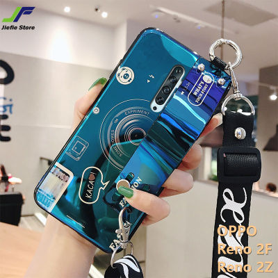 JieFei สำหรับ OPPO Reno 2F 3D Blue Ray กล้องสไตล์เคสโทรศัพท์ที่มีสายรัดข้อมือ Lanyard Stander และ Neck Lanyard Soft ซิลิโคน Cover Case