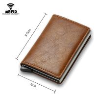 Slim Aluminum Wallet with Elasticity Back Pouch ID Credit Card Holder Mini RFID Wallet Automatic Pop Up Bank Card Case Organizer Wallets