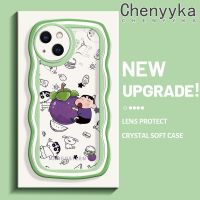 เคส Chenyyyka สำหรับ iPhone 14 Pro Max 14 PLUS 13 Pro Max 13 Mini เคสลายการ์ตูนน่ารักสีเทียน Shin-Chan เคสโปร่งใสกันกระแทกนิ่มลายคลื่นขอบครีมเคสใสป้องกันเลนส์กล้องปลอกซิลิโคน