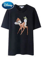 ดิสนีย์เสื้อยืดแฟชั่น Bambi กวางผีเสื้อเย็บปักถักร้อยการ์ตูนพิมพ์น่ารักผู้หญิงเสื้อยืด O-คอ Pullover แขนสั้นเสื้อทีท็อปส์