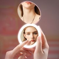 1pc 2-Sided Folding Led Makeup Mirror Rechargeable Stepless Dimming Portable Pocket Mirror 1x/10x2x Magnification Compact Mirror Mirrors