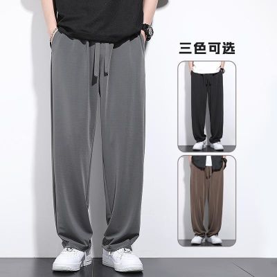 【Ready】🌈 Cupro ice silk straight-leg trousers mens summer spring and autumn loose casual trousers wide-leg mens trousers large size cool trendy