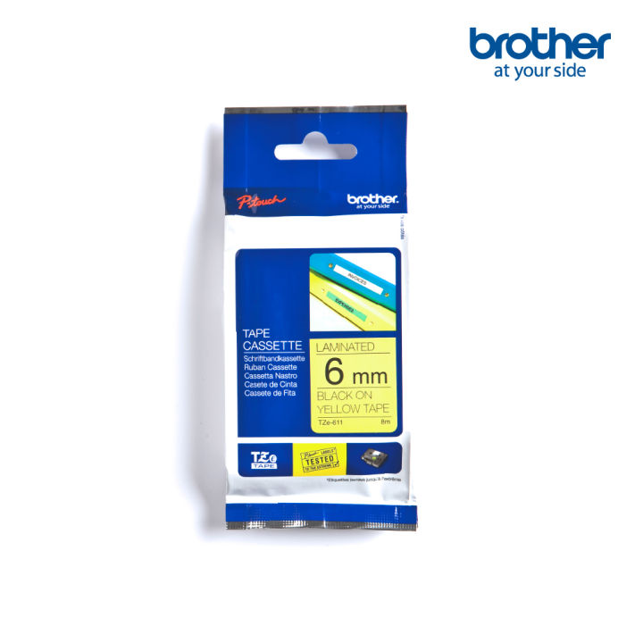 brother-p-touch-tape-tze-611-เทปพิมพ์อักษร-ขนาด-6-มม-ตัวหนังสือดำ-บนพื้นเหลือง-แบบเคลือบพลาสติก-ของแท้