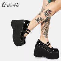 U-DOUBLE Brand Lolita Shoes Cute Mary Janes Pumps Platform Wedges Women Shoes Large Size 43 Pumps Sweet Gothic Punk Shoes Woman