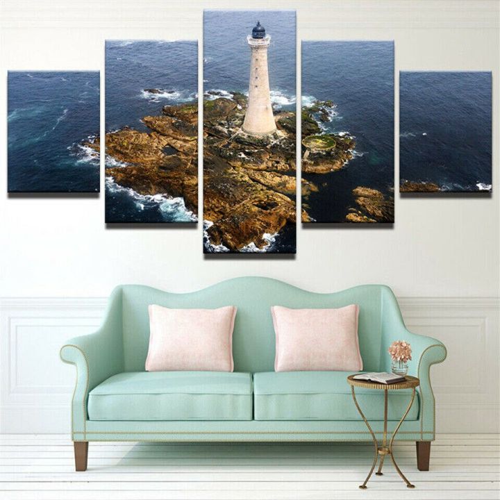 sunset-island-sea-lighthouse-seascape-canvas-prints-wall-art-decor-picture-poster-for-home-5-pieces-no-frame