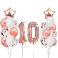 10 Year Old Balloons Birthday Decorations kids Happy Birthday Party Supplies Baby Boy Girl Rose Gold Number Foil Latex Balloons