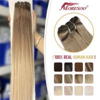 Moresoo Sew in Bundles Human Hair Blonde Natural Straight Remy Hair Brazilian Weft Weaving 100G Real Hair Extensions Human Hair