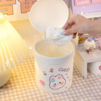 Ins Trash Can with Lid Organizer Desktop Decoration Kawaii Cute Bunny Trash Bin Storage Box Girl Pen Holder Storage Bucket