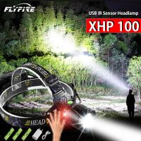 เซ็นเซอร์อินฟาเรด LED XHP100ไฟฉายคาดศีรษะ LED ไฟหน้าแบบชาร์จด้วยยูเอสบีหัวไฟฉาย LED 18650โคมไฟตั้งแคมป์แบบกันน้ำไฟตกปลา