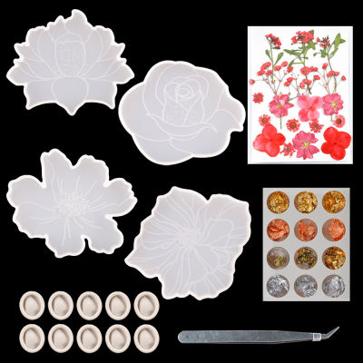 TC159 DIY Cup Coaster Silicon Resin Mold Set With Dried Flowers For Epoxy Tray Craft Home Decoration Jewelry Tools