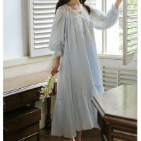 Autumn Full Sleeves Vintage Princess Lace Long Nightgowns Women Loose Design Cotton Night Dress Sexy V-Neck Ankle-Length Nightie