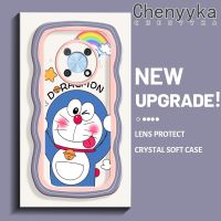 Chenyyka เคสสำหรับ Huawei Nova Y90 เคสเคสการ์ตูนโดราเอมอนน่ารักใหม่ เส้นขอบคลื่น เคสเคสมือถือนิ่มกันกระแทกแบบใสโปร่งใสกล้องถ่ายรูปสุดสร้างสรรค์เคสป้องกันซิลิกาเจล