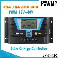 80A แบตเตอรี่ลิเธียมตัวควบคุมแผงพลังงานแสงอาทิตย์ PWM 20A 60A แบตเตอรี่12V/24V หรือ12V 24V 36V 48V แบตเตอรี่ลิเธียมตัวควบคุมเวลาแบบคู่และ USB