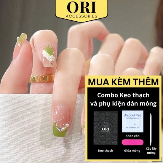 Móng tay giả đính đá đính nơ DZ303, móng tay giả màu hồng đẹp, Nail xinh,  Nail box, Nail cô dâu | Shopee Việt Nam