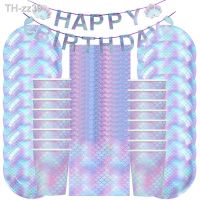 ◙✜ Mermaid Birthday Party Disposable Tableware Set Napkins Plates Cups Straws Under the Sea Baby Shower Mermaid Party Supplies