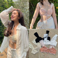 พร้อมส่ง(( ครีม/ดำ )) Lace lady bra - crop top ครอปสายเดี่ยว ผ้าลูกไม้ งานพรีเมี่ยม มีซับใน แบบดารา เซเลปใส่