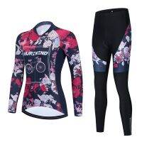 Womens Long Sleeve Cycling Jersey Floral Botanical Bike Clothing Suit Breathable Road Bike Shirts MTB