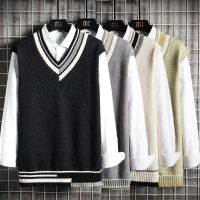 CODHaley Childe Sleeveless Knitted Sweater Vest Men Autumn All-match Loose Korean Version Trend V-neck Knitted Tank Top Men