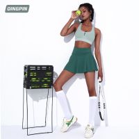 Nude Fake Two-piece Pleated Sports Tennis Skirt Fitness Yoga Pocket Short Skirt Badminton Sports Culottes Women Golf Skirt