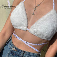 Kayotuasฤดูร้อนผู้หญิงน่ารักFurry Slim Plush Crop Topแบบร้อยเชือกเปิดหลังVคอสวมใส่