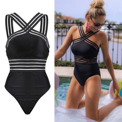 【CC】2021 Women Bikini Bodysuit Sexy Ladies Striped Bandage Backless Push Up Swimwear Swimsuit Beach Triangle Bathing Suit