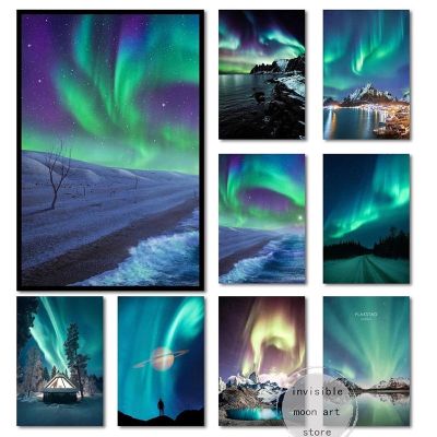Natural Polar Northern Lights Aurora Borealis Scenery Landscape Art Poster Canvas Painting Wall Prints Picture Room Home Decor