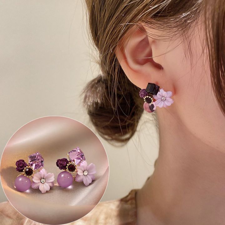 Purple crystal earrings sale