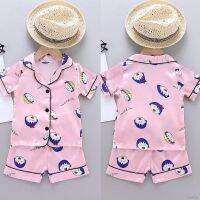 LOK01933 Ready Stock,Cartoon Print Kids Pajama Set, Fit 1-6 Years Girls Boys Short Sleeve Blouse+Shorts 2PCSSet,Home Pajamas Sl