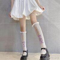 【LZ】☼❖☃  Japonês Lolita Joelho Meias Altas Hollow Out Mesh Fishnet Lace Ruffle Meias Velvet Bow JK Cosplay Costumes Acessórios