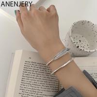 ANENJERY กำไลใบไม้สีเงินลายใบไม้,กำไลข้อมือเปิดกำไลเงินไทยของขวัญวันเกิด