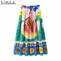 Willshela Women Fashion Printed Printed Midi Peplum Skirt Female Chic Lady Casual Vintage Long Skirt