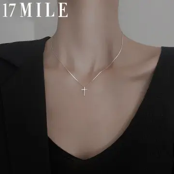 New Fashion Transparent Fishing Line Invisible Necklace for Women Simple  Imitation Pearl Crystal Zircon Cross Choker