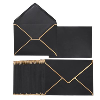 100 Pack A7 Envelopes 5 x 7 Card Envelopes V Flap Envelopes with Gold Borders for Gift Cards, Invitations