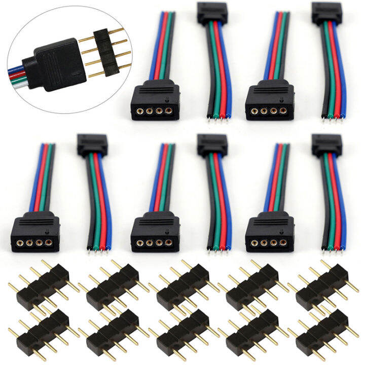 bokali-10pcs-3528-5050-rgb-4พินชาย-คอนเนคเตอร์ตัวเมียสายเคเบิลสำหรับแถบled