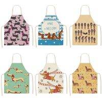 Dachshund Bulldog Kitchen Apron for Woman Sleeveless Cotton Linen Aprons Home Cooking Baking Bib Cleaning Tools 68x55cm delantal